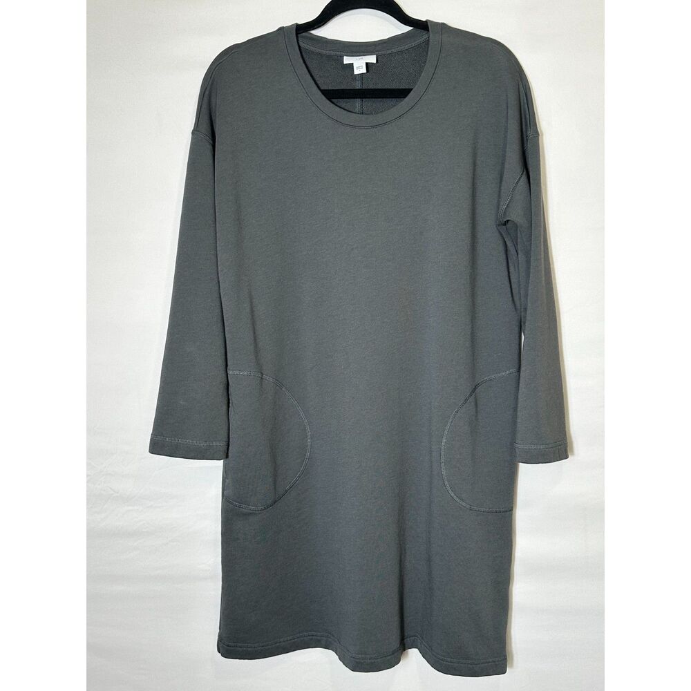 J. Jill Gray French Terry Shift Dress Long sleeves Front Pockets Size L Utility